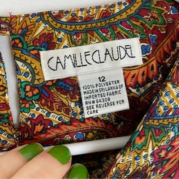 Vintage 90s Paisley Blouse Size 12 Large Grannycore Womens Gold Long Sleeve - Picture 11 of 12